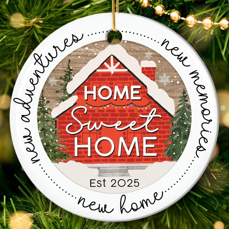 HEXMOZ New Home Ornament 2025 - Best Housewarming Gifts 2025 - New Home Gift Ideas - House Warming Gifts - First House Gift for Owners, Couples, Men, Women - Our First Christmas Ceramic Keepsake - Image 1